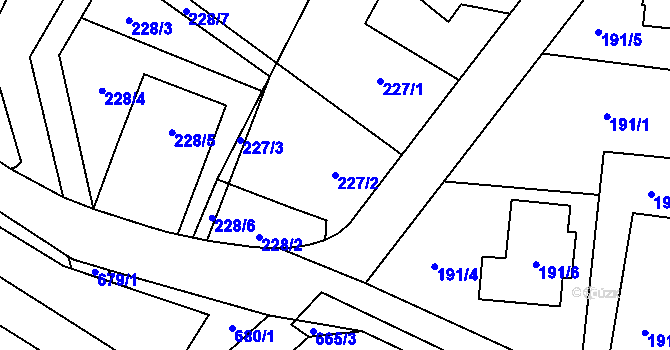 Parcela st. 227/2 v KÚ Malé Hoštice, Katastrální mapa