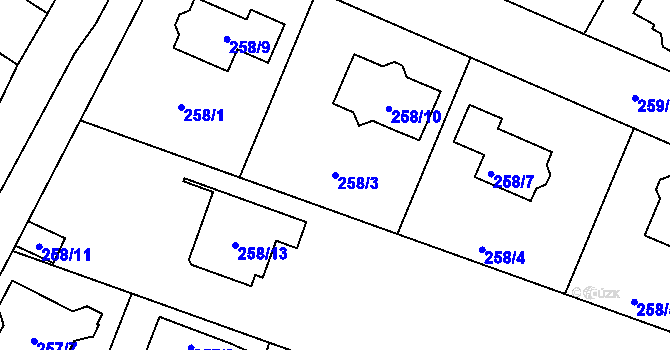 Parcela st. 258/3 v KÚ Malé Hoštice, Katastrální mapa