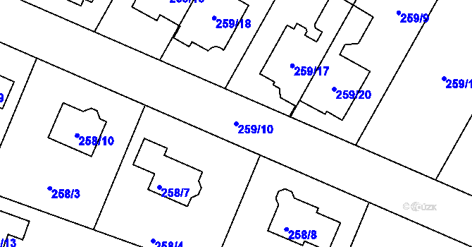 Parcela st. 259/10 v KÚ Malé Hoštice, Katastrální mapa