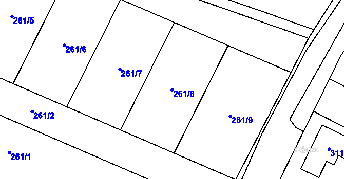 Parcela st. 261/8 v KÚ Malé Hoštice, Katastrální mapa