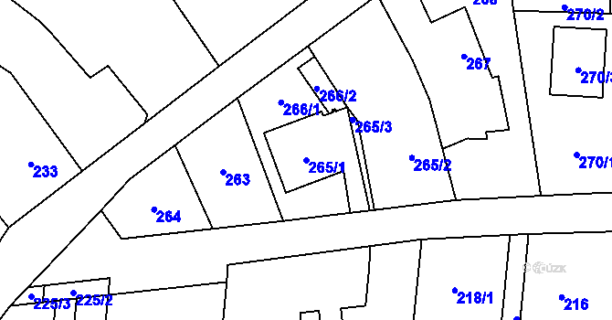Parcela st. 265/1 v KÚ Malé Hoštice, Katastrální mapa