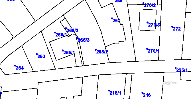 Parcela st. 265/2 v KÚ Malé Hoštice, Katastrální mapa