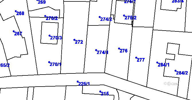 Parcela st. 274/1 v KÚ Malé Hoštice, Katastrální mapa