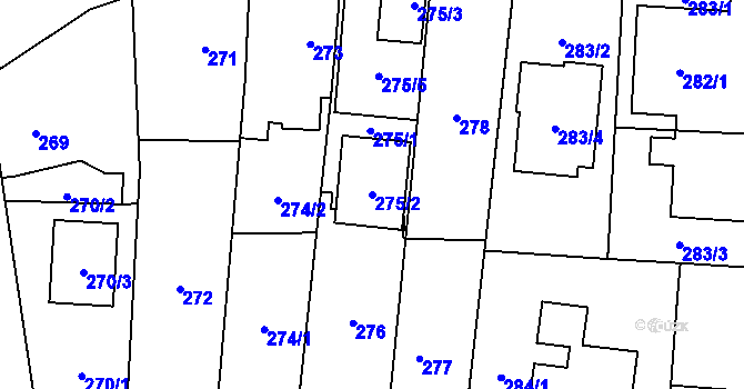 Parcela st. 275/2 v KÚ Malé Hoštice, Katastrální mapa