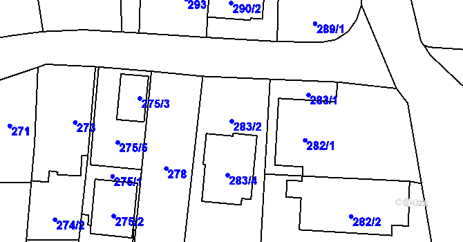 Parcela st. 283/2 v KÚ Malé Hoštice, Katastrální mapa