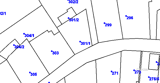 Parcela st. 301/1 v KÚ Malé Hoštice, Katastrální mapa