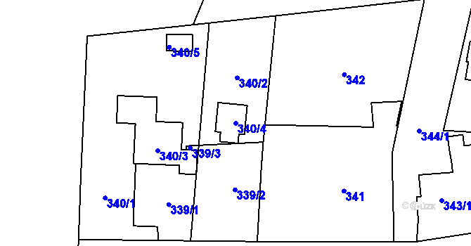 Parcela st. 340/4 v KÚ Malé Hoštice, Katastrální mapa