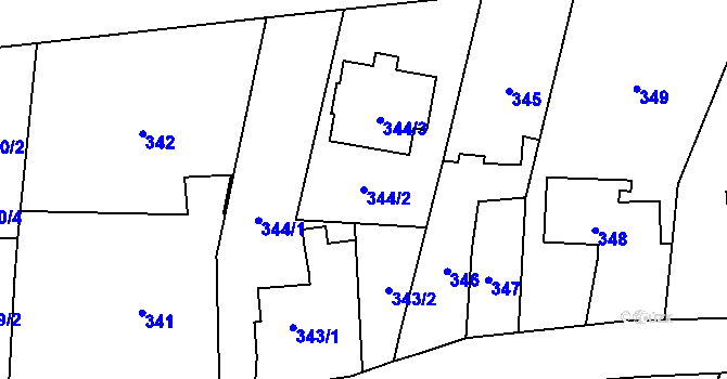 Parcela st. 344/2 v KÚ Malé Hoštice, Katastrální mapa