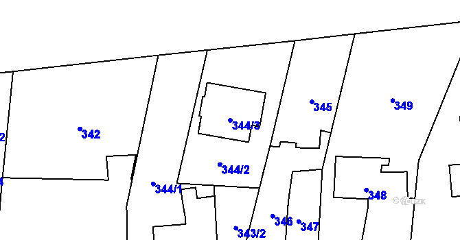 Parcela st. 344/3 v KÚ Malé Hoštice, Katastrální mapa