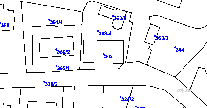 Parcela st. 362 v KÚ Malé Hoštice, Katastrální mapa