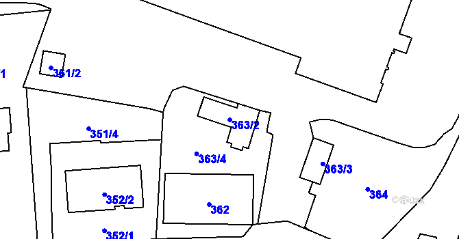 Parcela st. 363/2 v KÚ Malé Hoštice, Katastrální mapa