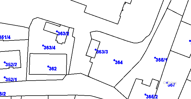 Parcela st. 363/3 v KÚ Malé Hoštice, Katastrální mapa
