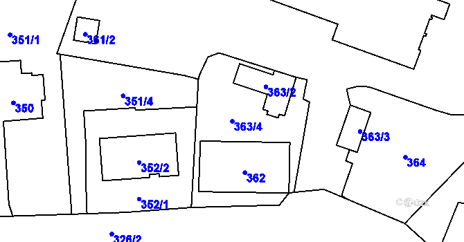 Parcela st. 363/4 v KÚ Malé Hoštice, Katastrální mapa
