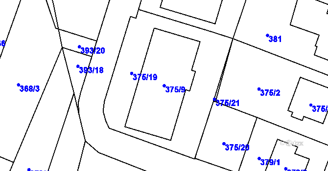 Parcela st. 375/9 v KÚ Malé Hoštice, Katastrální mapa