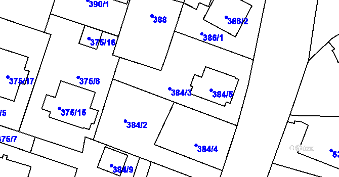 Parcela st. 384/3 v KÚ Malé Hoštice, Katastrální mapa