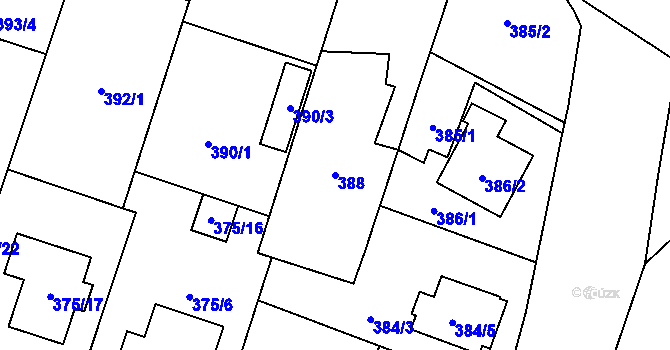 Parcela st. 388 v KÚ Malé Hoštice, Katastrální mapa