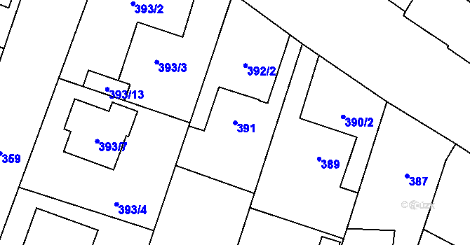 Parcela st. 391 v KÚ Malé Hoštice, Katastrální mapa