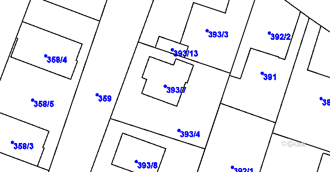 Parcela st. 393/7 v KÚ Malé Hoštice, Katastrální mapa