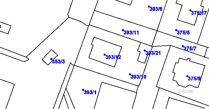 Parcela st. 393/12 v KÚ Malé Hoštice, Katastrální mapa