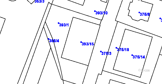 Parcela st. 393/15 v KÚ Malé Hoštice, Katastrální mapa