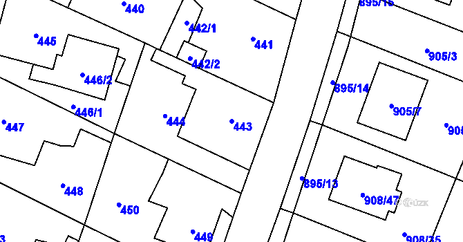 Parcela st. 443 v KÚ Malé Hoštice, Katastrální mapa