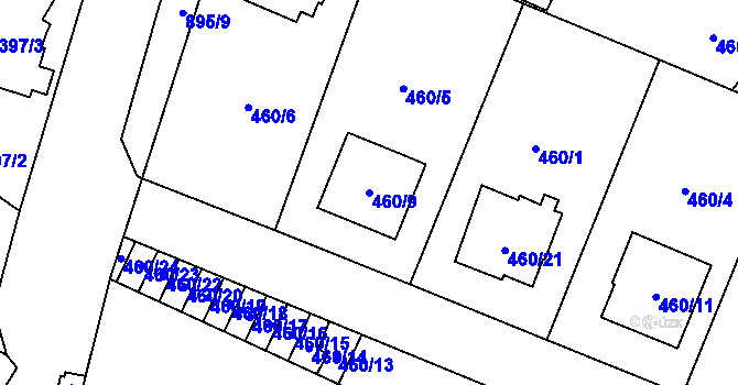 Parcela st. 460/9 v KÚ Malé Hoštice, Katastrální mapa