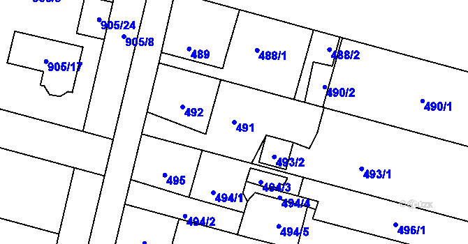 Parcela st. 491 v KÚ Malé Hoštice, Katastrální mapa