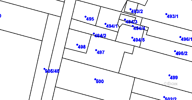Parcela st. 497 v KÚ Malé Hoštice, Katastrální mapa