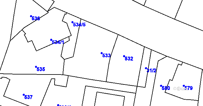 Parcela st. 533 v KÚ Malé Hoštice, Katastrální mapa