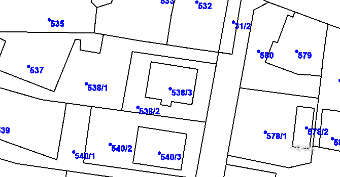 Parcela st. 538/3 v KÚ Malé Hoštice, Katastrální mapa