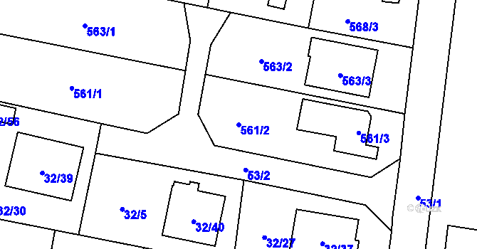 Parcela st. 561/2 v KÚ Malé Hoštice, Katastrální mapa