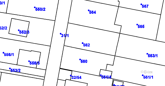 Parcela st. 562 v KÚ Malé Hoštice, Katastrální mapa