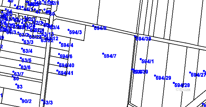 Parcela st. 594/7 v KÚ Malé Hoštice, Katastrální mapa