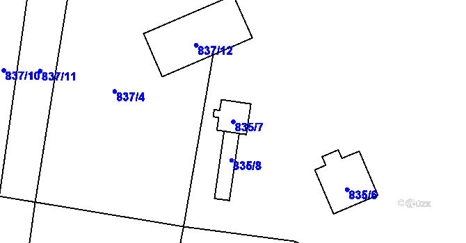 Parcela st. 835/7 v KÚ Malé Hoštice, Katastrální mapa