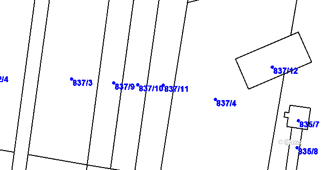 Parcela st. 837/11 v KÚ Malé Hoštice, Katastrální mapa