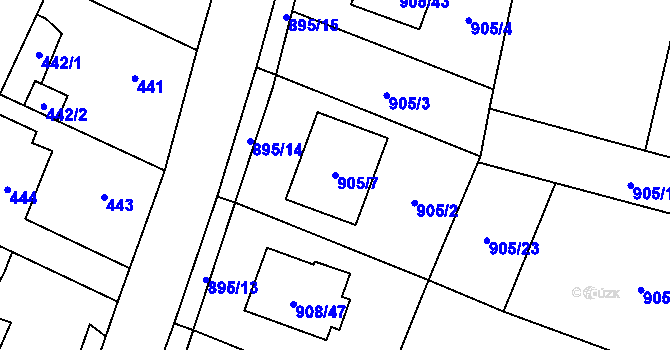 Parcela st. 905/7 v KÚ Malé Hoštice, Katastrální mapa