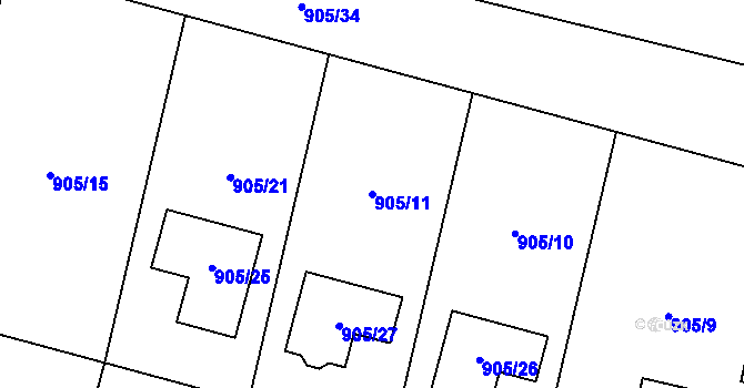 Parcela st. 905/11 v KÚ Malé Hoštice, Katastrální mapa