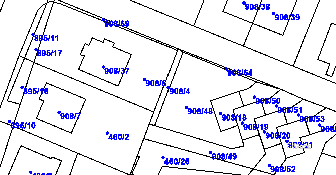 Parcela st. 908/4 v KÚ Malé Hoštice, Katastrální mapa