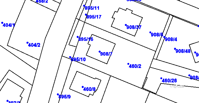 Parcela st. 908/7 v KÚ Malé Hoštice, Katastrální mapa