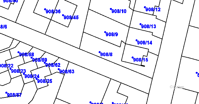 Parcela st. 908/8 v KÚ Malé Hoštice, Katastrální mapa