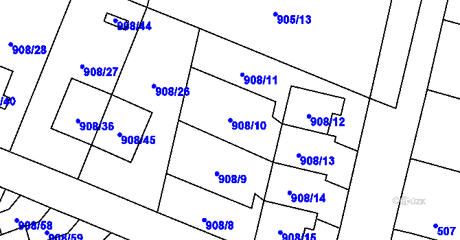 Parcela st. 908/10 v KÚ Malé Hoštice, Katastrální mapa