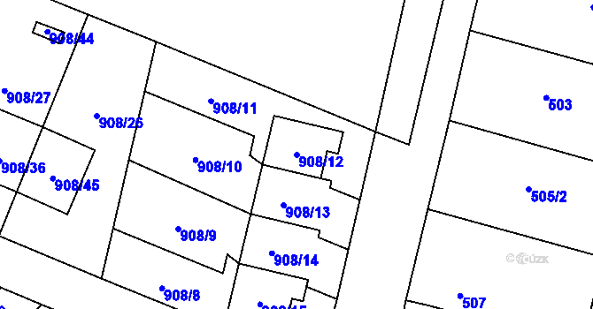 Parcela st. 908/12 v KÚ Malé Hoštice, Katastrální mapa