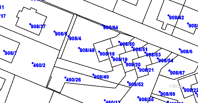 Parcela st. 908/18 v KÚ Malé Hoštice, Katastrální mapa