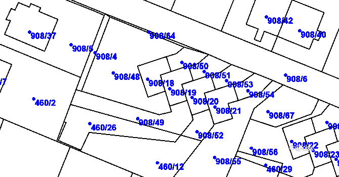 Parcela st. 908/19 v KÚ Malé Hoštice, Katastrální mapa