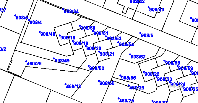 Parcela st. 908/21 v KÚ Malé Hoštice, Katastrální mapa