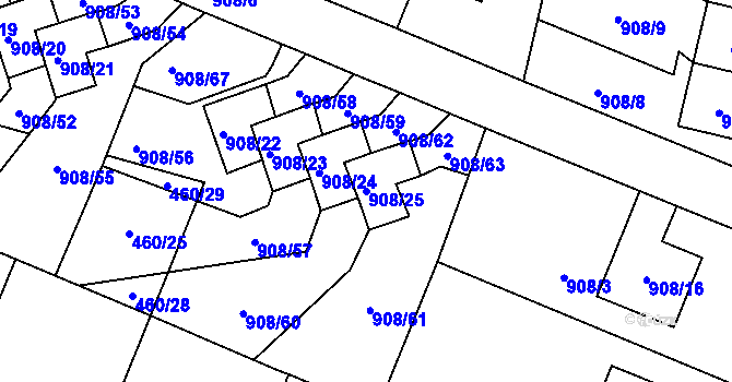 Parcela st. 908/25 v KÚ Malé Hoštice, Katastrální mapa