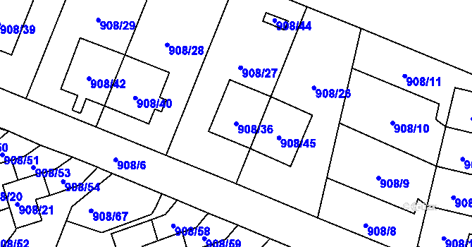 Parcela st. 908/36 v KÚ Malé Hoštice, Katastrální mapa