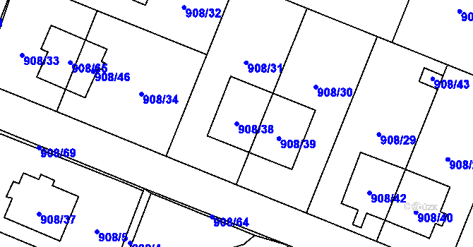 Parcela st. 908/38 v KÚ Malé Hoštice, Katastrální mapa