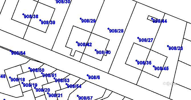 Parcela st. 908/40 v KÚ Malé Hoštice, Katastrální mapa
