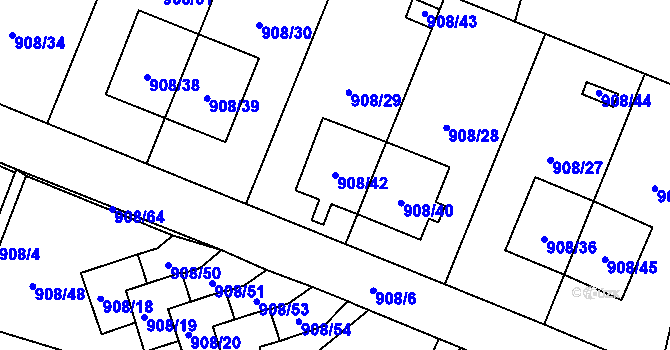 Parcela st. 908/42 v KÚ Malé Hoštice, Katastrální mapa